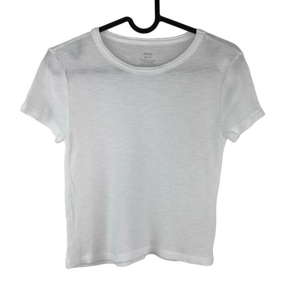 NWT Aerie White Cropped Textured Waffle Baby Tee Size XS Short Sleeves Scalloped - Picture 2 of 6